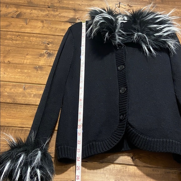 Peter Nygard Faux Fur Trim Black Cardigan | Detachable Fur | Size S - Picture 7 of 12